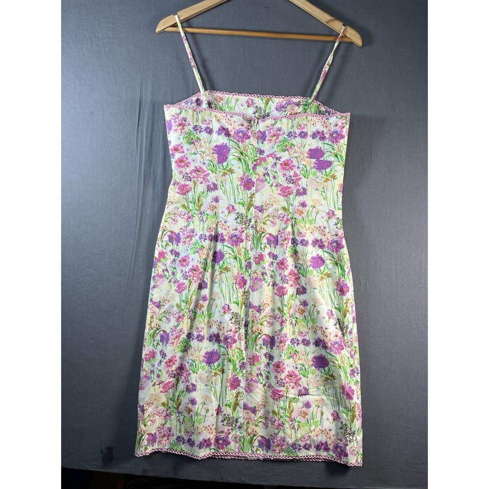 Jade Melody Tam Linen Floral Print Spaghetti Strap Dress Womens 8
